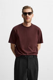 Zara Basic Cotton Tee - Burgendy - Brand Store