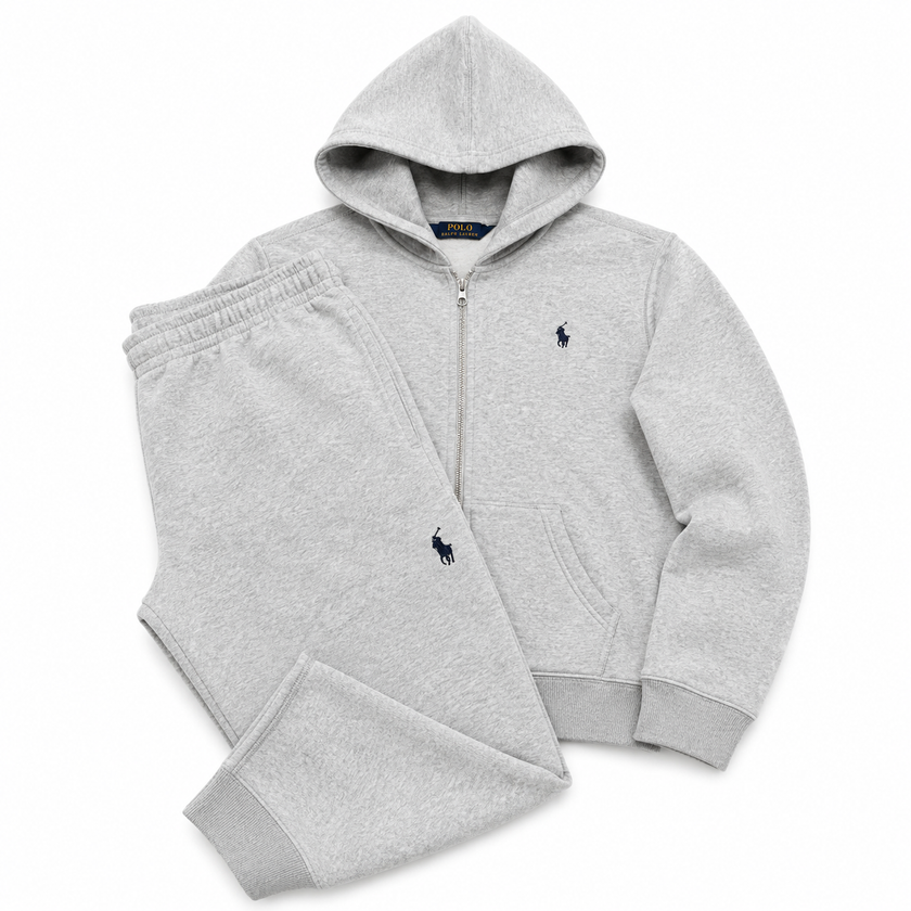 Polo Zipper Hood Tracksuit - Gray