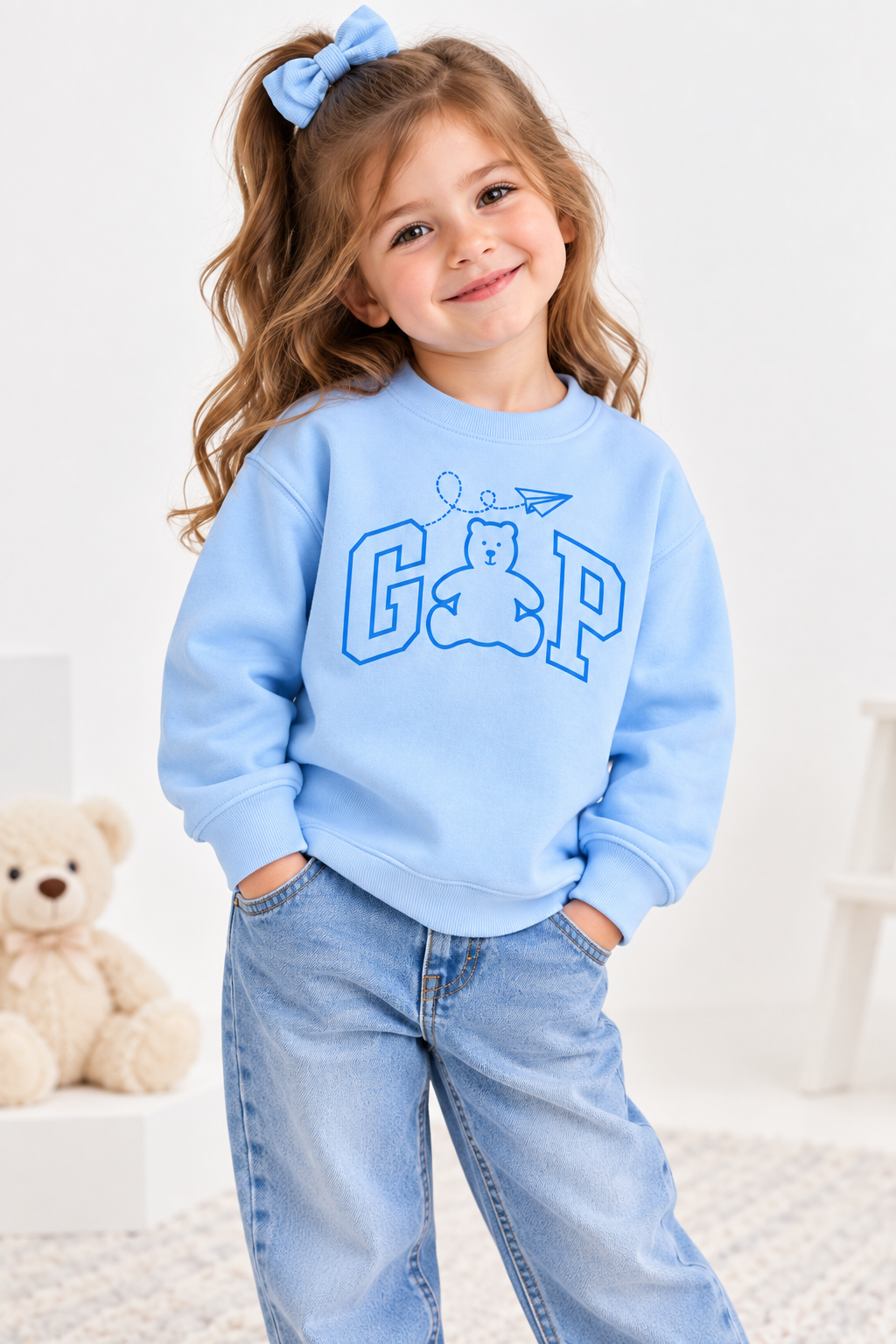 Gap Teddy Bear Graphic Crewneck Sweatshirt - Sky