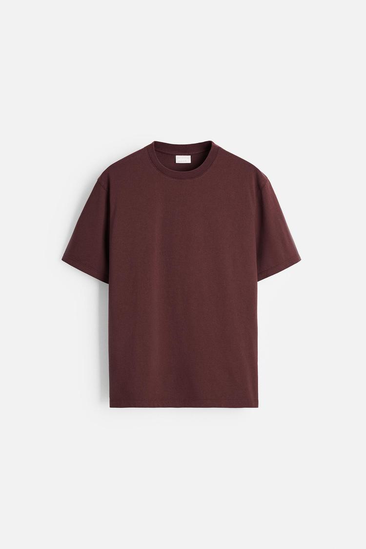Zara Basic Cotton Tee - Burgendy - Brand Store