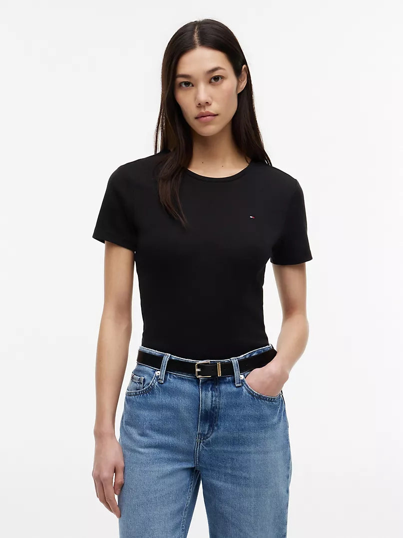 Tommy Embroidered Logo Tee - Black