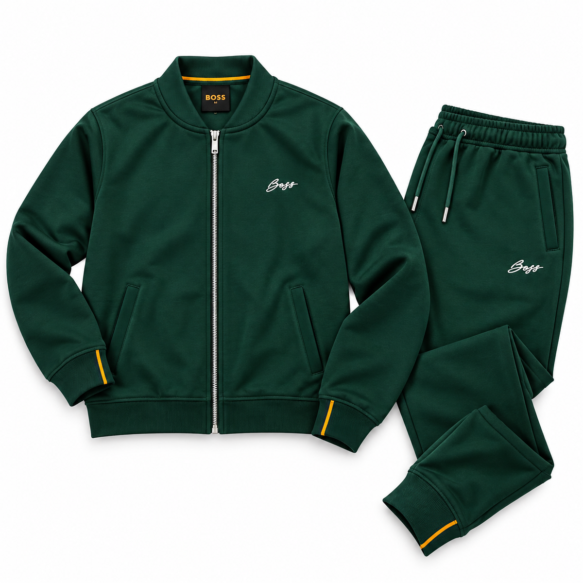 Boss French Terry Zip-Up Tracksuit – Forest Green