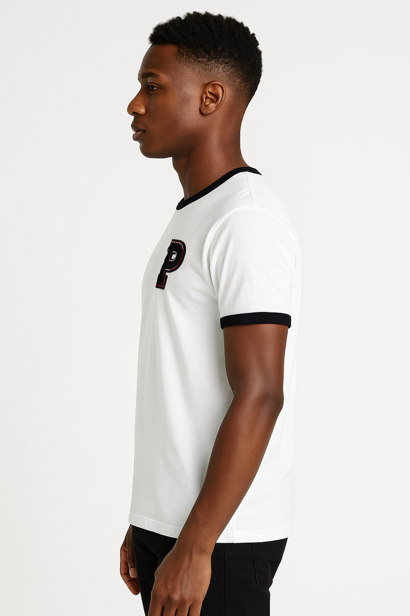 USPA Embroidered Logo Contrast Sleeves Tee - White