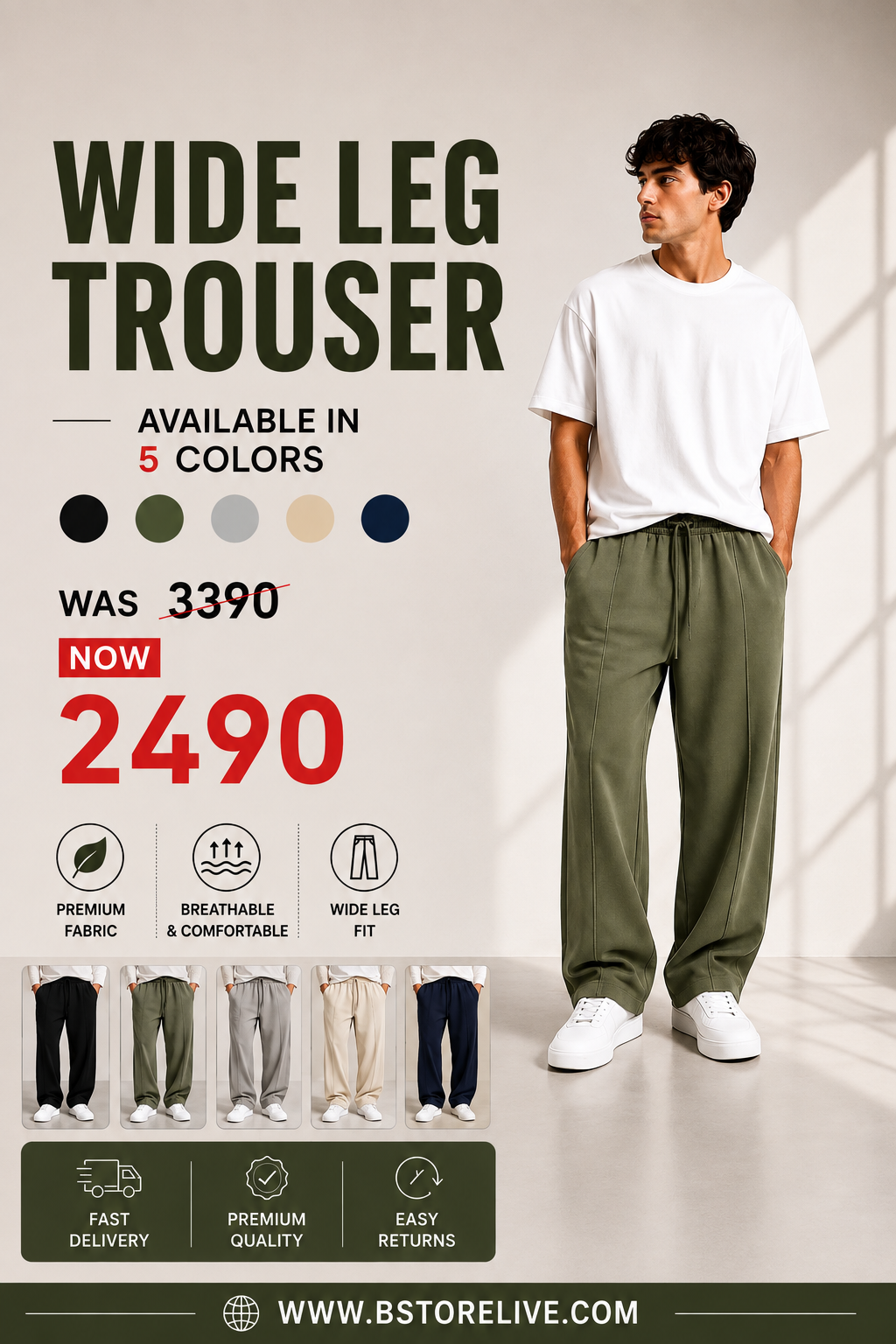 Jack&Jones Relaxed Fit Wide Leg Trouser - Beige