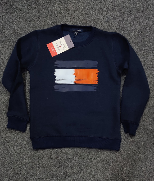 Tommy Flag Print Logo Sweatshirt - Navy Blue - Brand Store