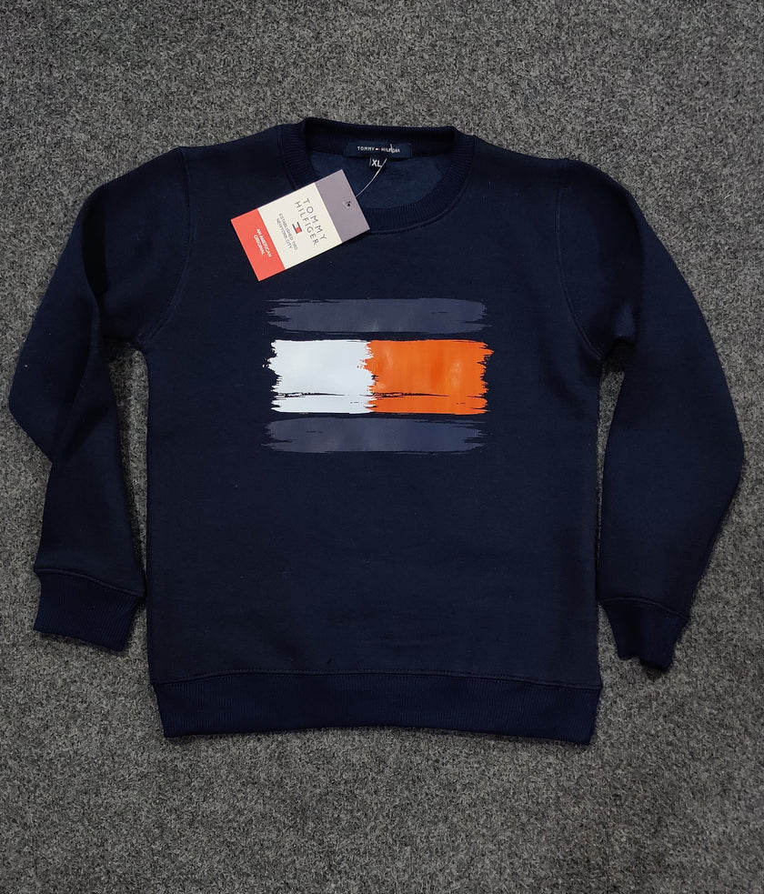 Tommy Flag Print Logo Sweatshirt - Navy Blue - Brand Store