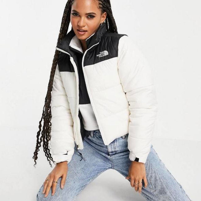 TNF Nuptse Cropped Down Womens Puffer Jacket - White/Black - Brand Store