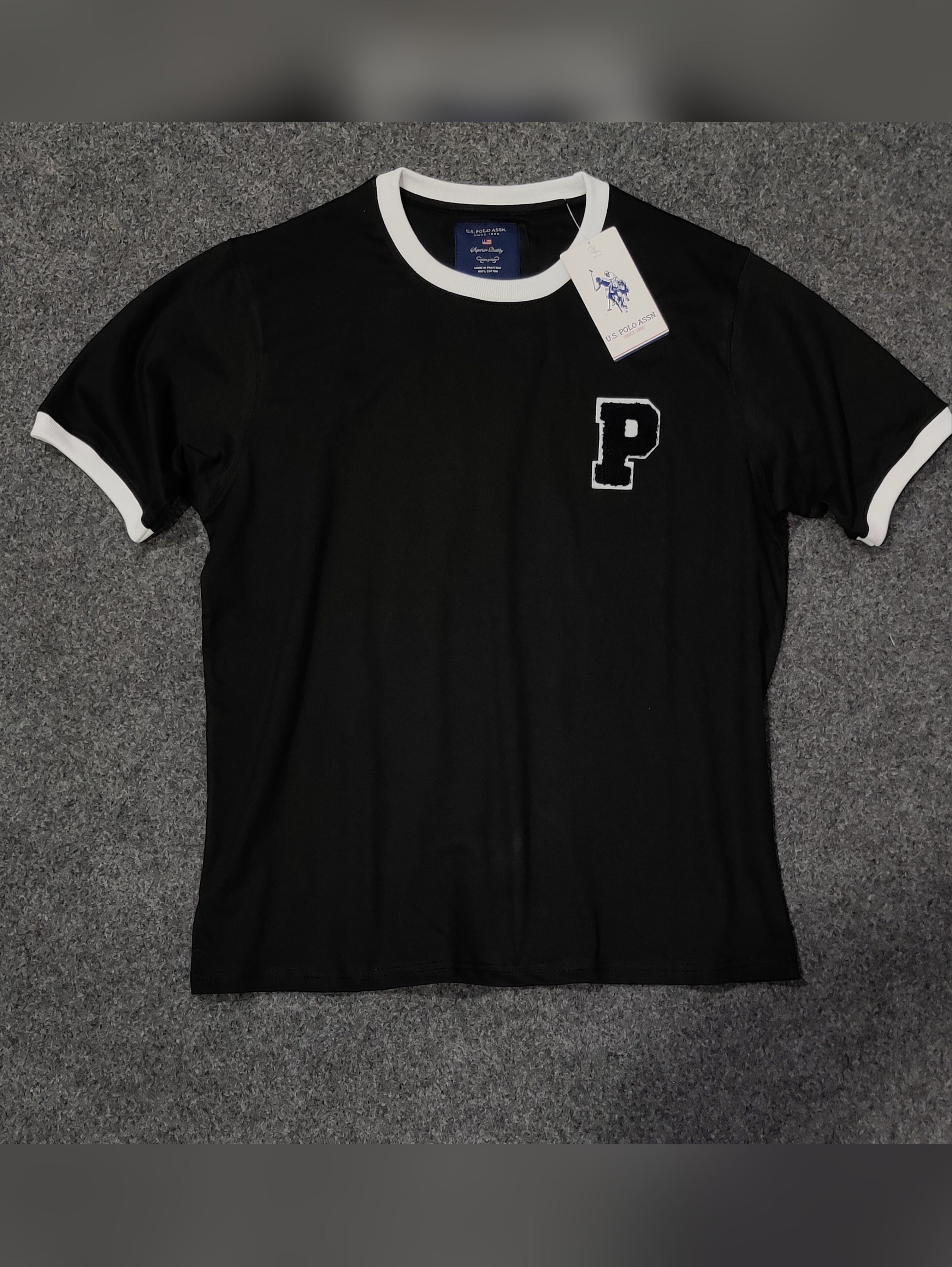 USPA Embroidered Logo Contrast Sleeves Tee - Black - Brand Store