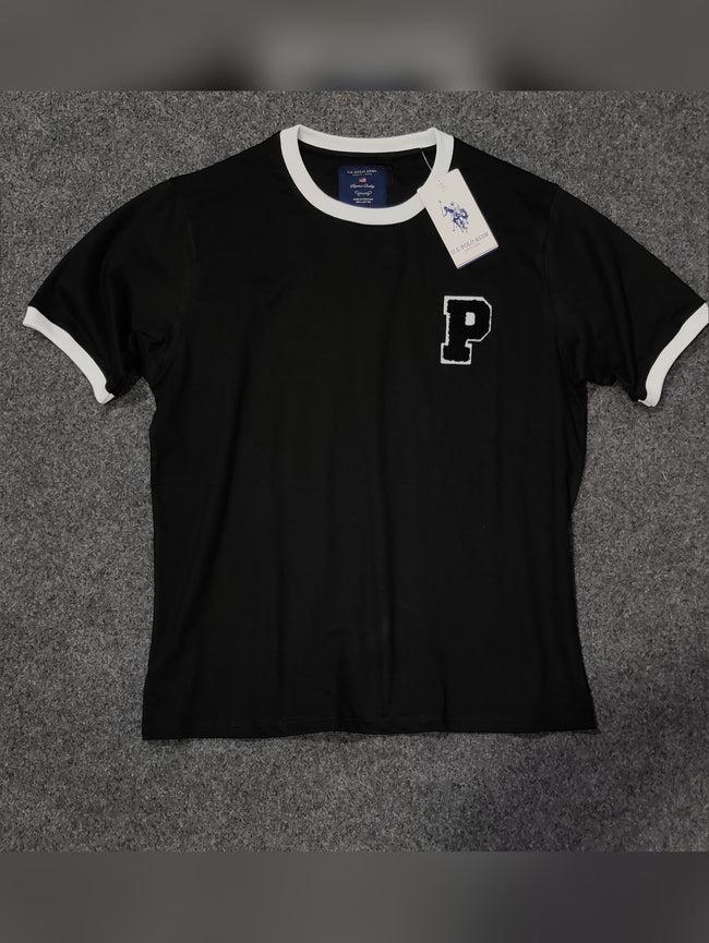 USPA Embroidered Logo Contrast Sleeves Tee - Black - Brand Store