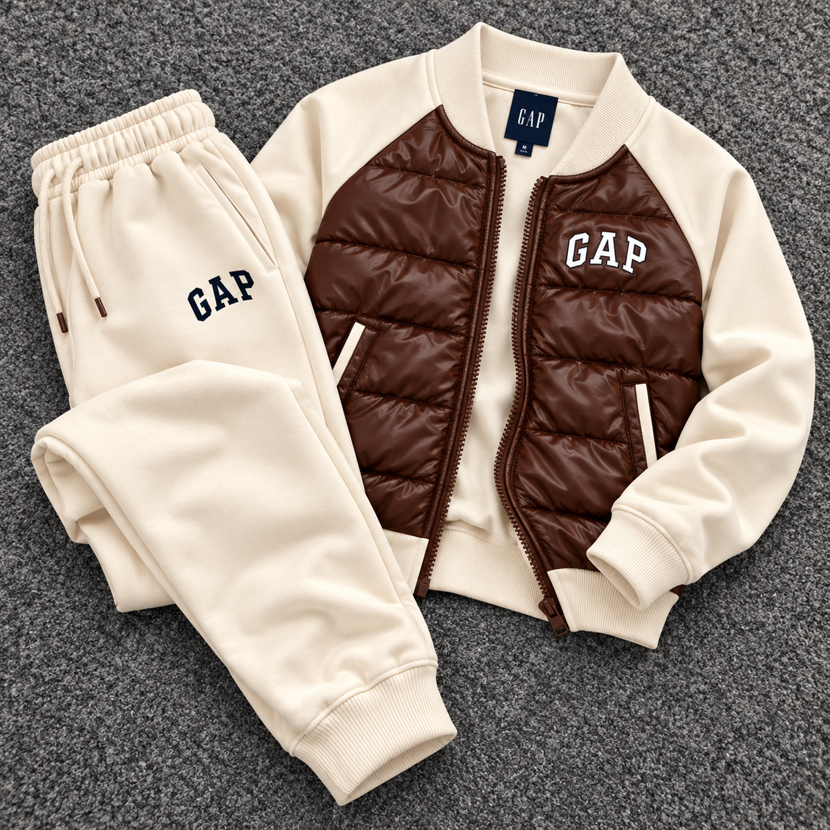 GAP Kids Hybrid Puffer Tracksuit Set – Brown/Biege