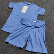 Zara Kids Waffle Knit Shorts-Tee Set - Sky Blue - Brand Store