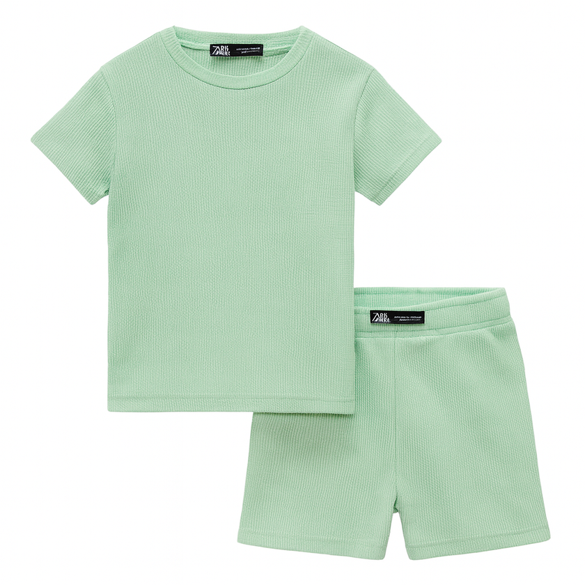Zara Kids Waffle Knit Shorts-Tee Set - Cyan
