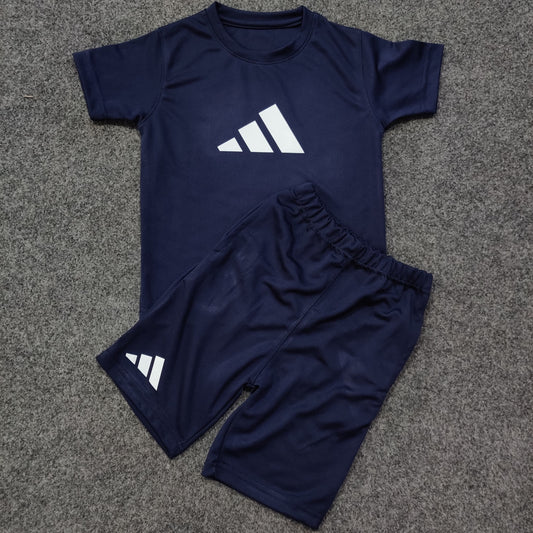 Ads Center Logo Boys Short Tee Set - Navy - Brand Store