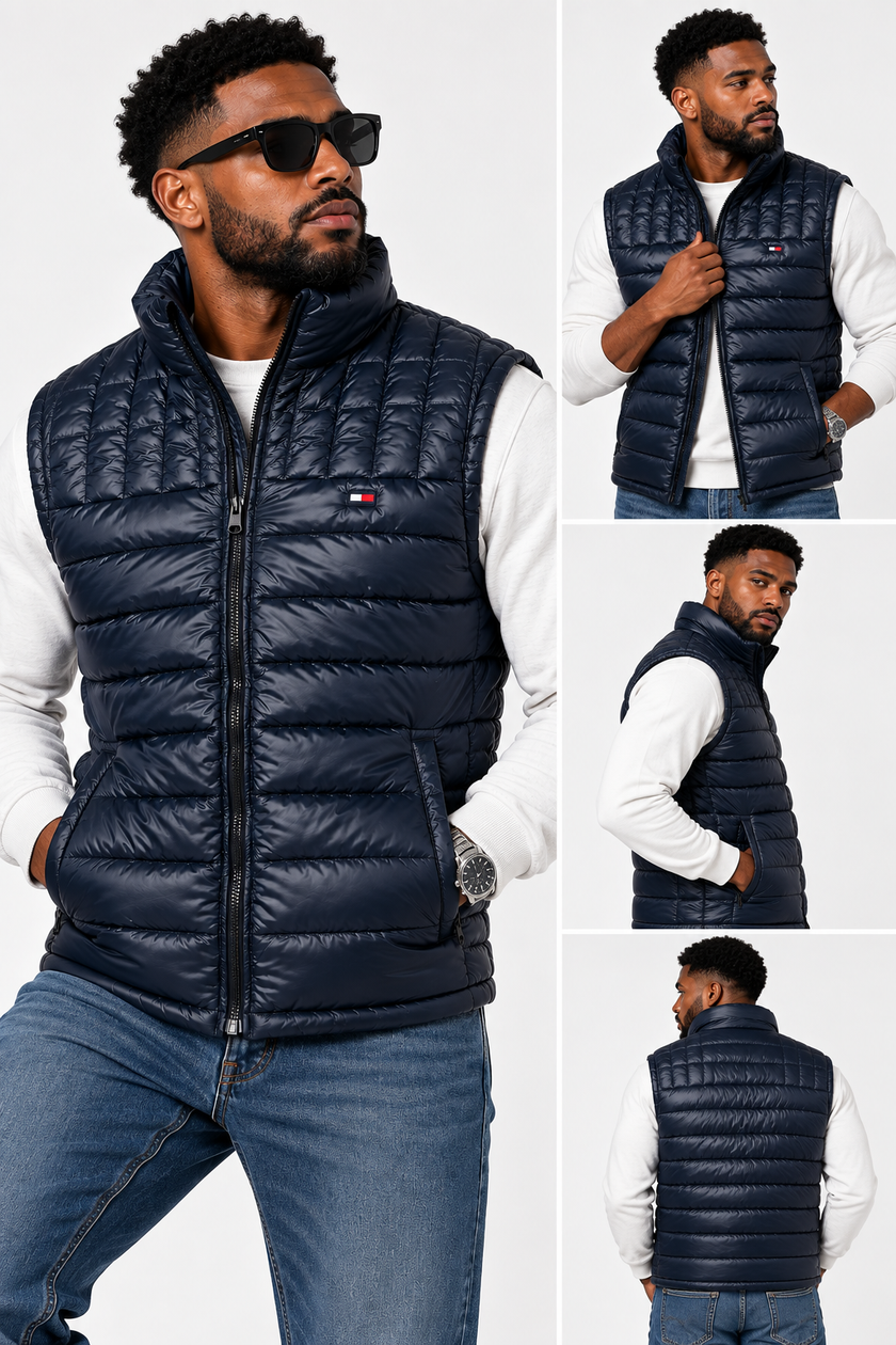 Tommy Sleeveless Puffer Vest - Navy Blue