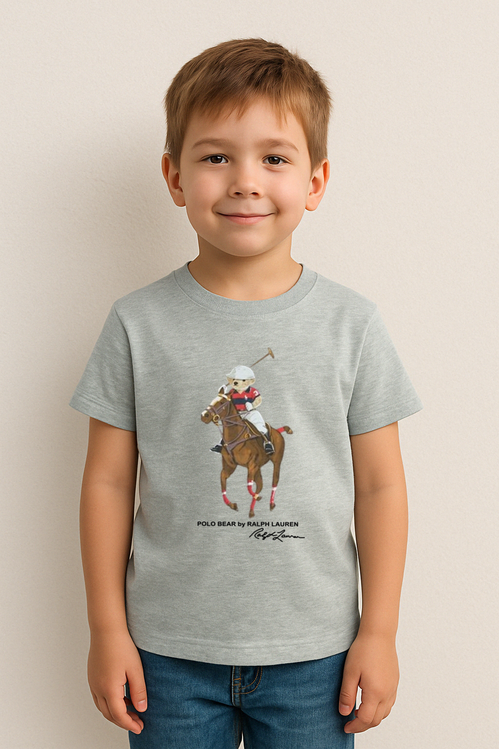 Kids Polo Bear Shirt - Grey