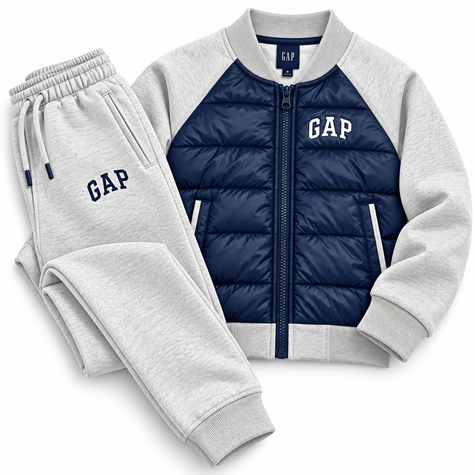 GAP Kids Hybrid Puffer Tracksuit Set – Navy/Gray