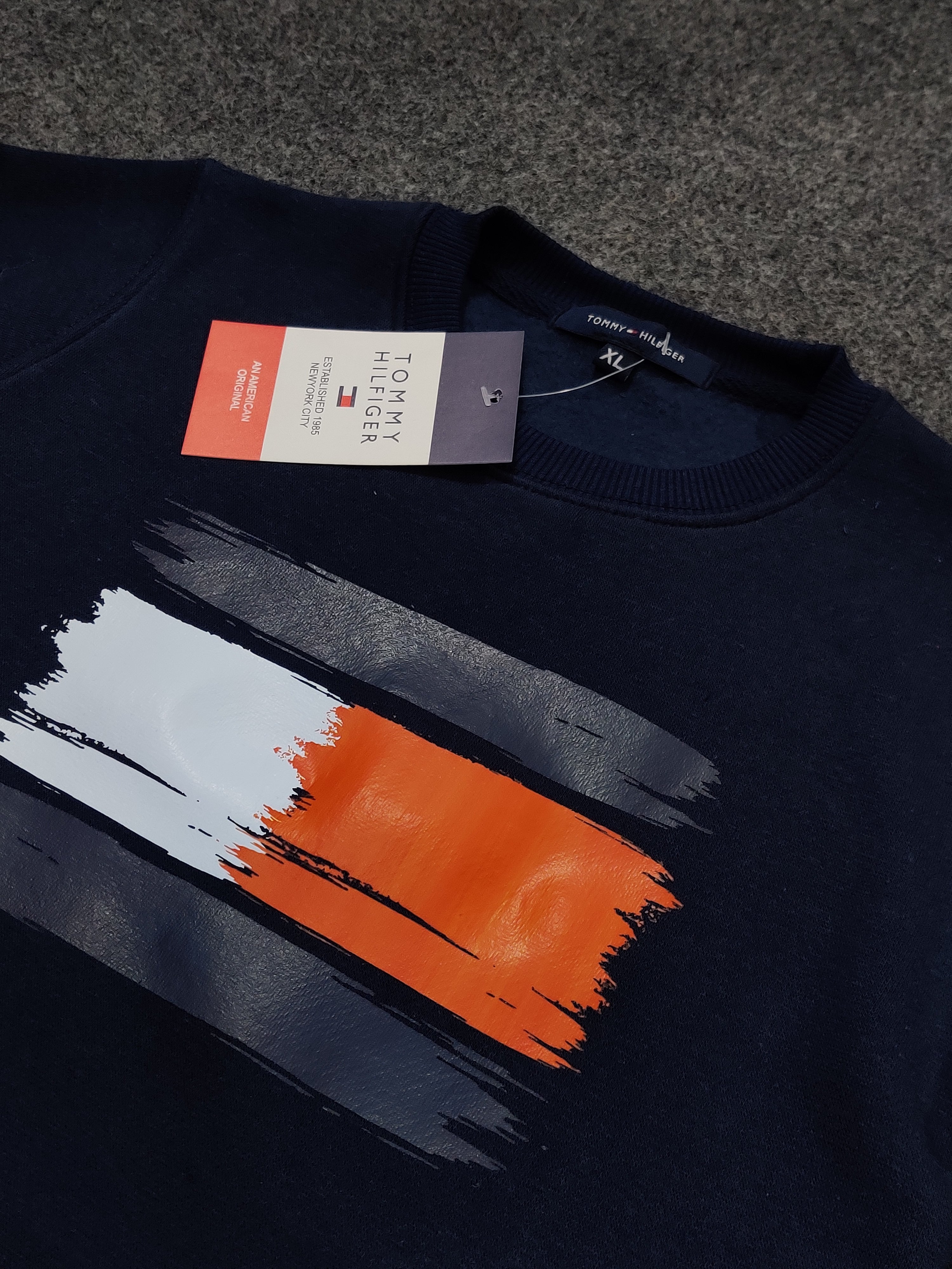 Tommy Flag Print Logo Sweatshirt - Navy Blue - Brand Store