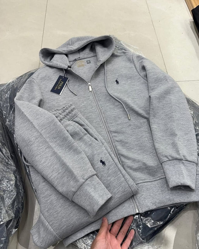 Polo Zipper Hood Tracksuit - Gray