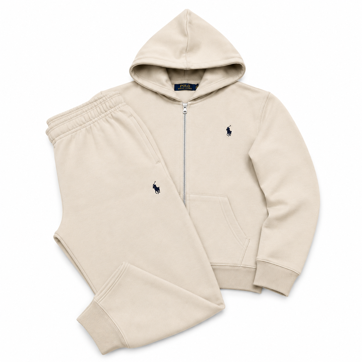Polo Zipper Hood Tracksuit - Beige