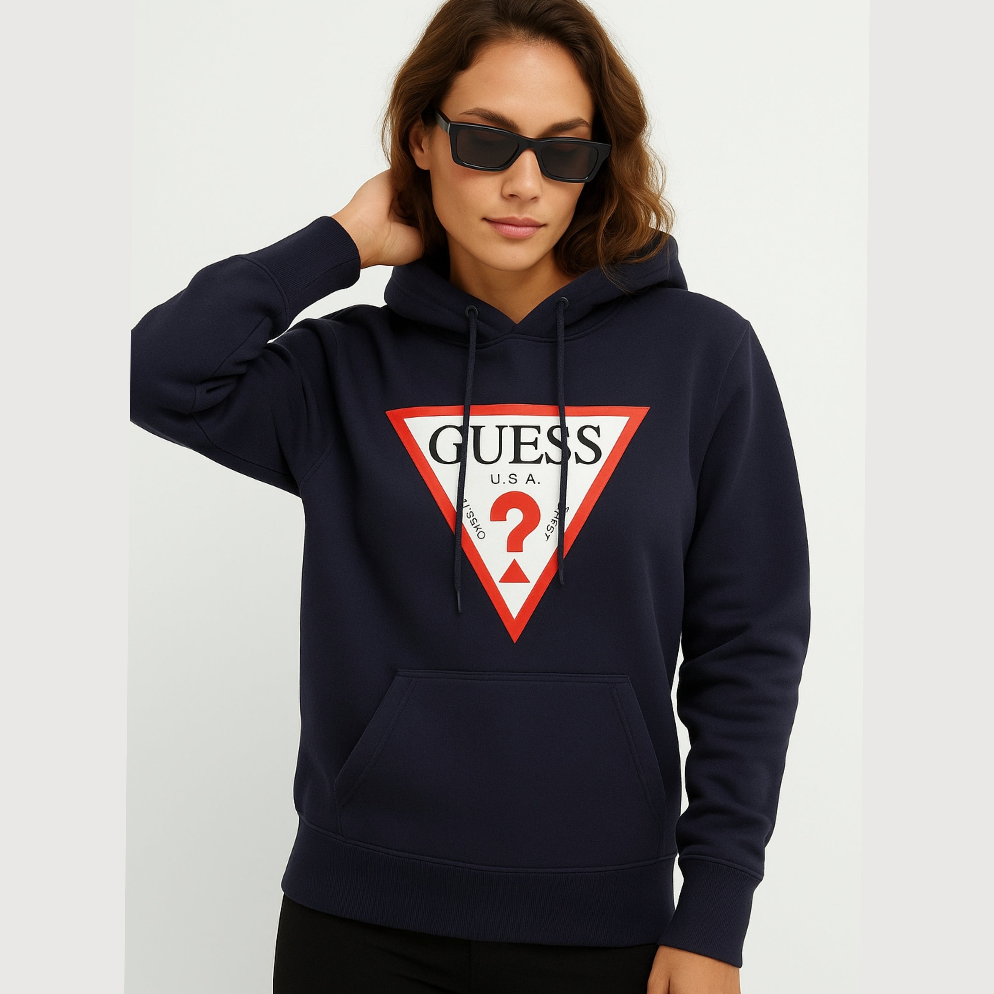 Guess Triangle Logo Womens Pullover- Navy Blue