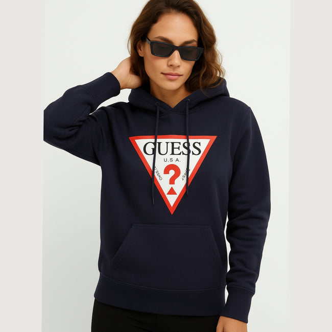 Guess Triangle Logo Womens Pullover- Navy Blue