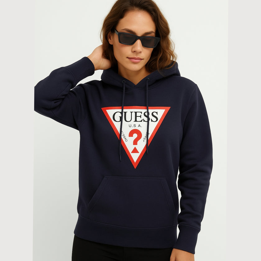 Guess Triangle Logo Womens Pullover- Navy Blue