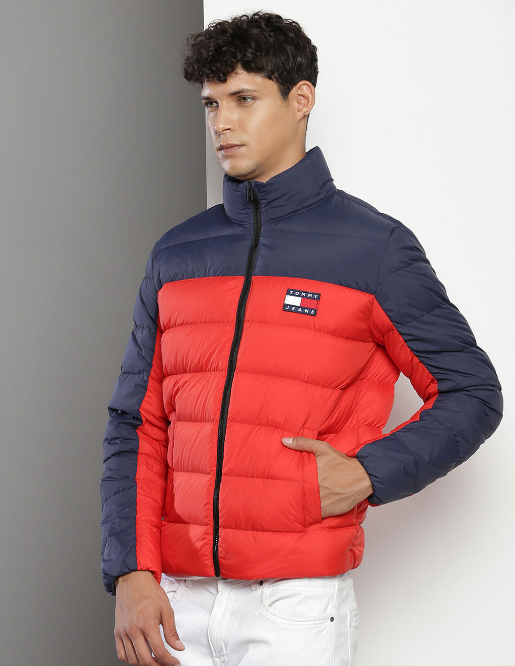 Tommy Colorblock Puffer - Navy/Red