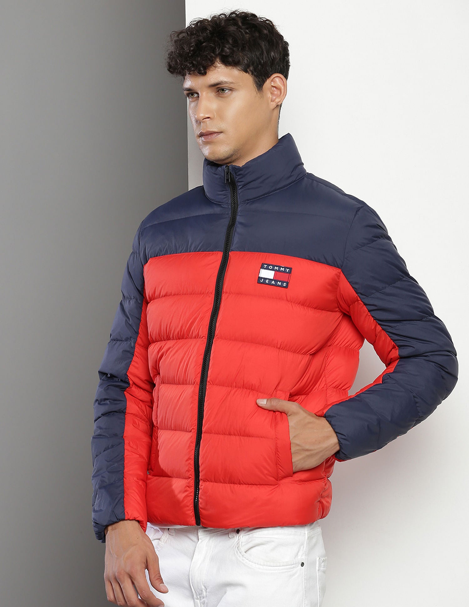 Tommy Colorblock Puffer - Navy/Red