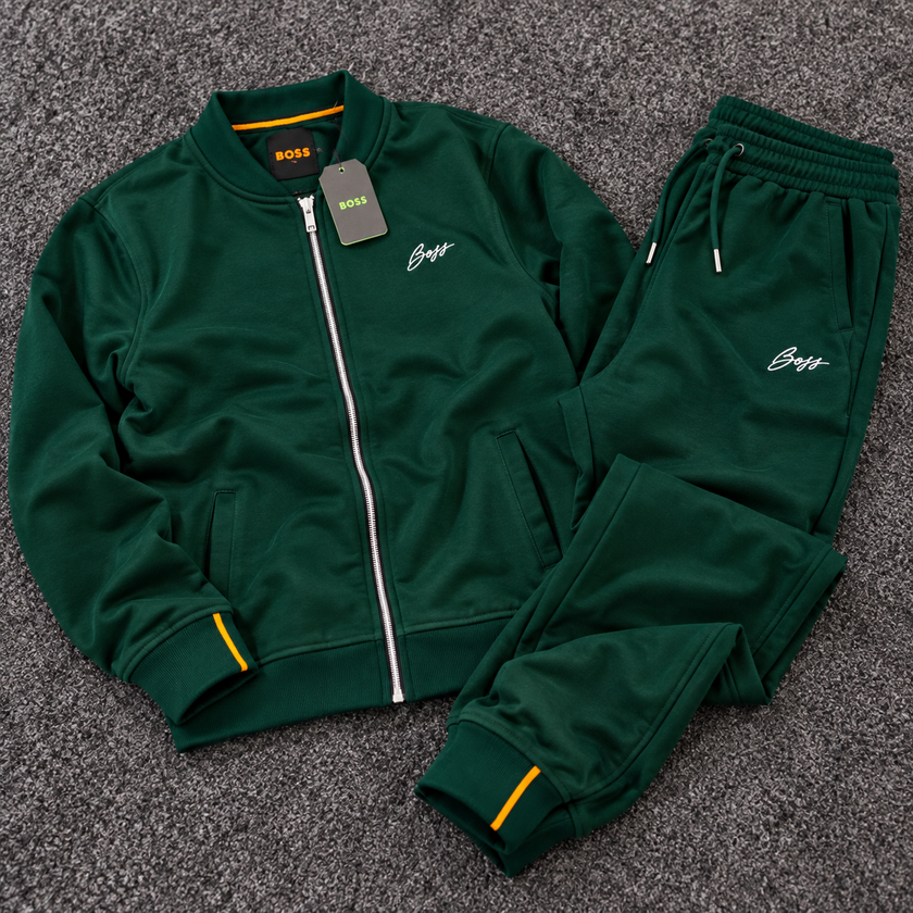 Boss French Terry Zip-Up Tracksuit – Forest Green