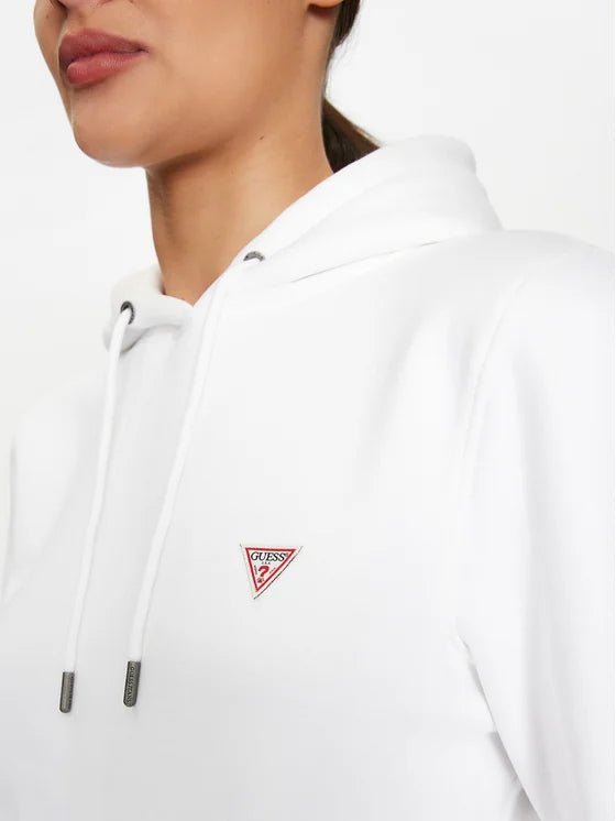 Guess Embroidered Triangle Logo Womens Pullover Hoodie - White