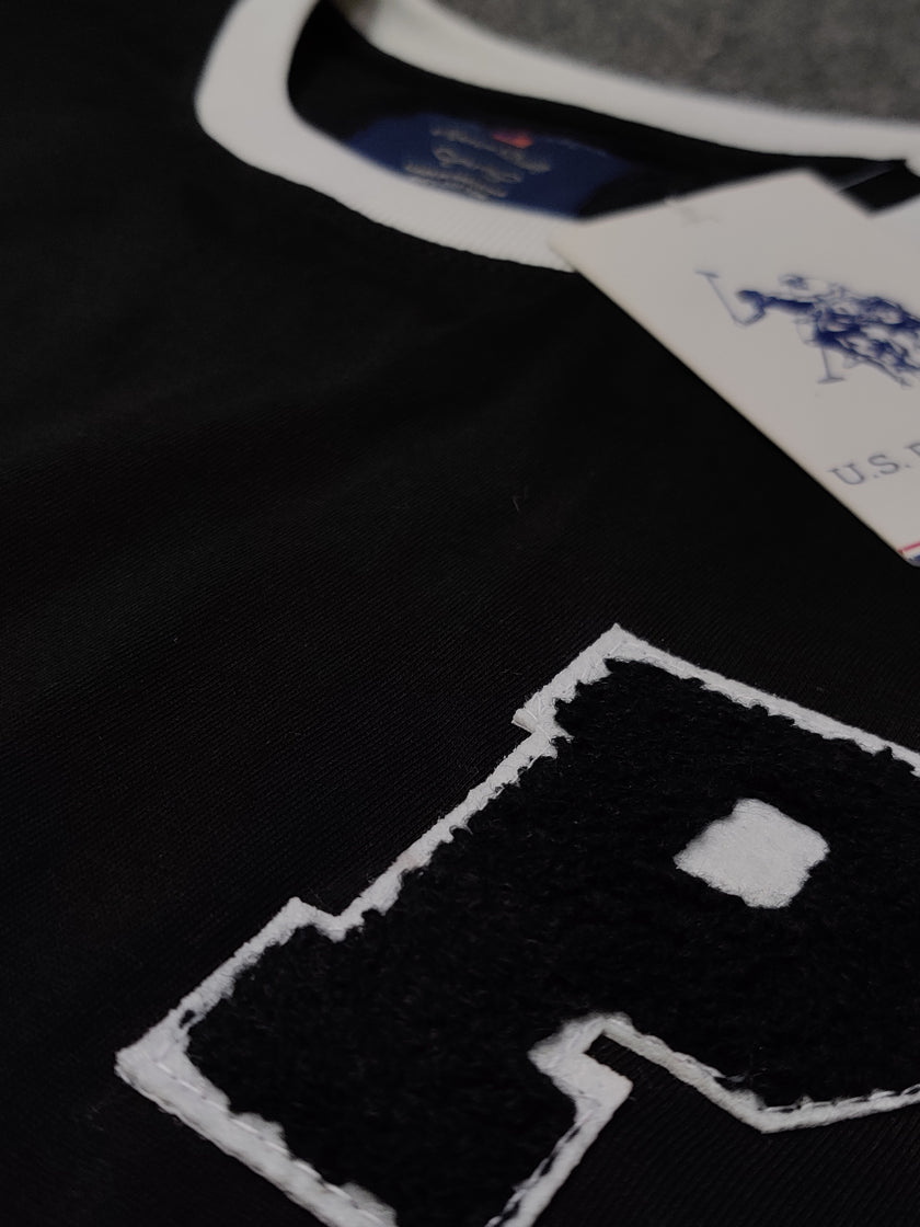 USPA Embroidered Logo Contrast Sleeves Tee - Black - Brand Store