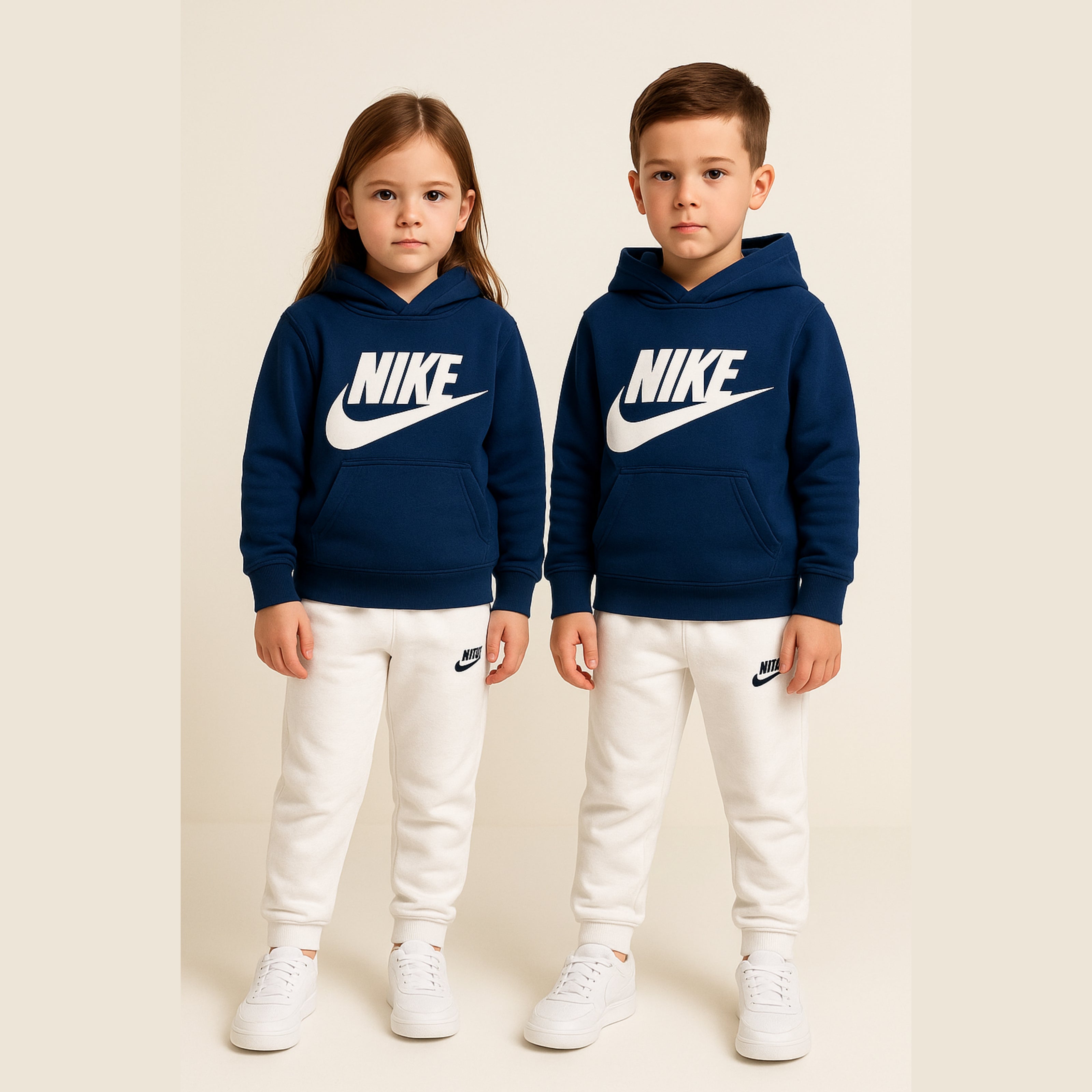 Kids NK Hoodie Tracksuit Unisex - Navy/White